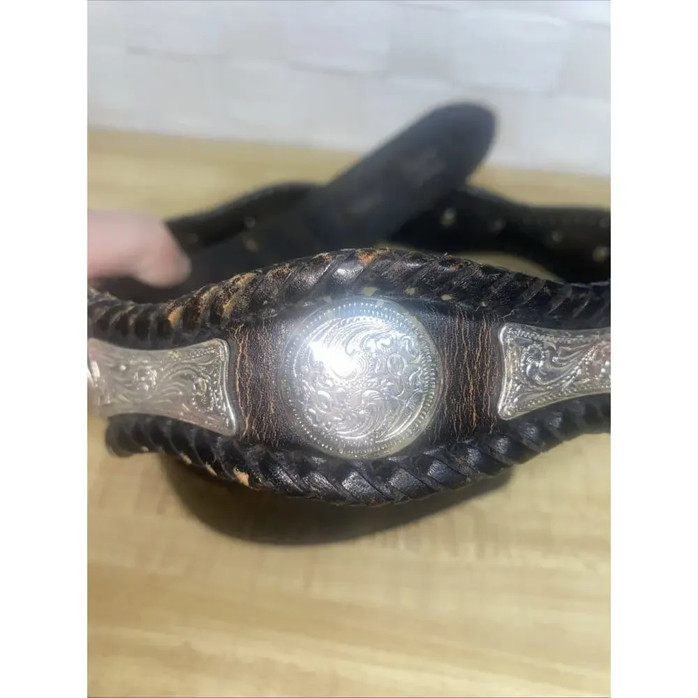 Tony Lama Black Leather Silver Concho Western Belt #76903 Mens Sz 36